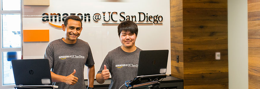 Students working at the UCSD Amazon package pickup location