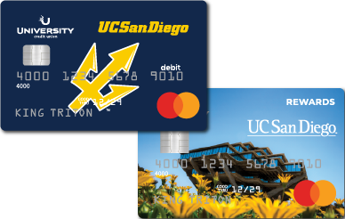 University Credit Union Rewards cards with Triton logo and Geisel Library image