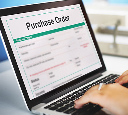 laptop screen showing a sample purchase order form