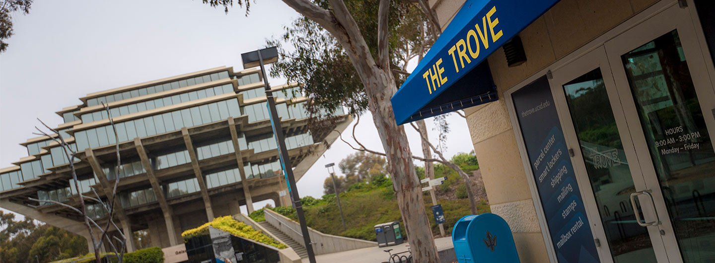 The entrance to The Trove is on Library Walk, across from Geisel Library. Photo credit, Erik Jepsen.
